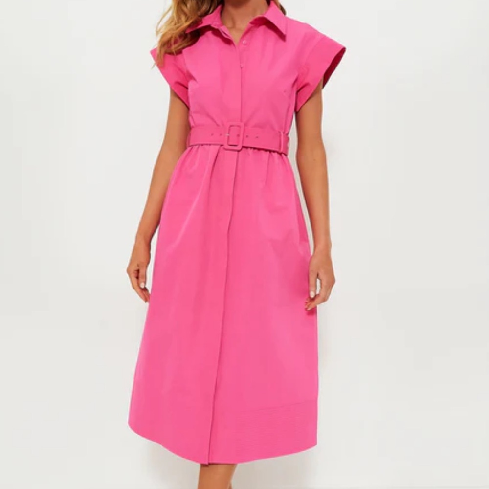 Tuckernuck Hot Pink Belted Shirt Midi Dress